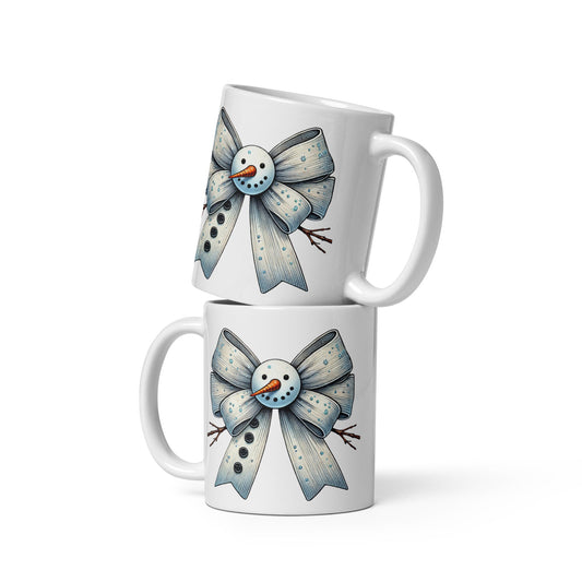 11oz White Mug with Snowman and Ribbon Design - Sublimegifts4u.com