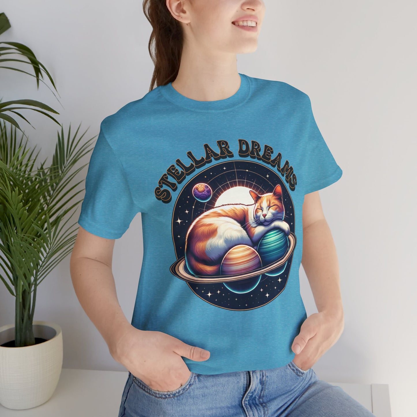 Stellar Dreams Celestial Cat T-Shirt | Soft & Stylish Women's Tee - Sublimegifts4u.com