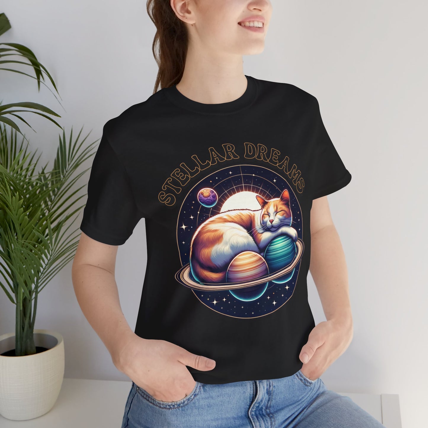 Stellar Dreams Celestial Cat T-Shirt | Soft & Stylish Women's Tee - Sublimegifts4u.com