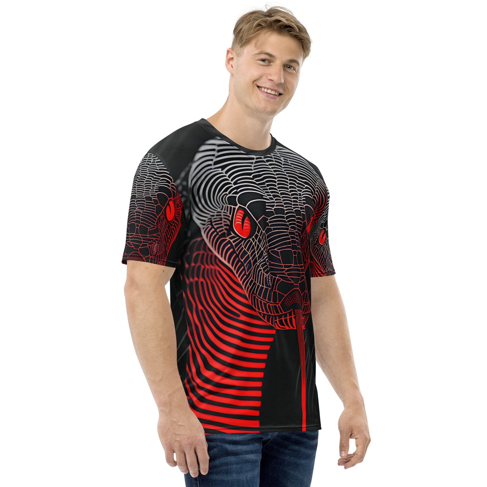 Abstract Lined Snake with Glowing Eyes T-Shirt - All - Over Print Tee - Sublimegifts4u.com