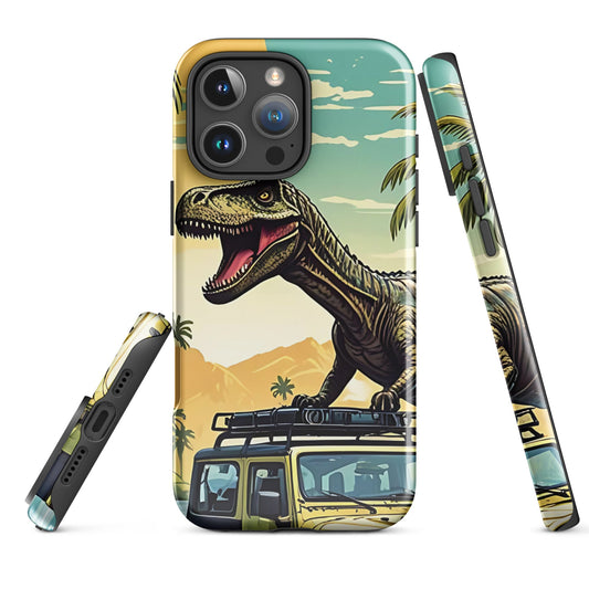 Adventure - Ready iPhone Tough Case with Dinosaur on Jeep | Dual - Layer Protection - Sublimegifts4u.com