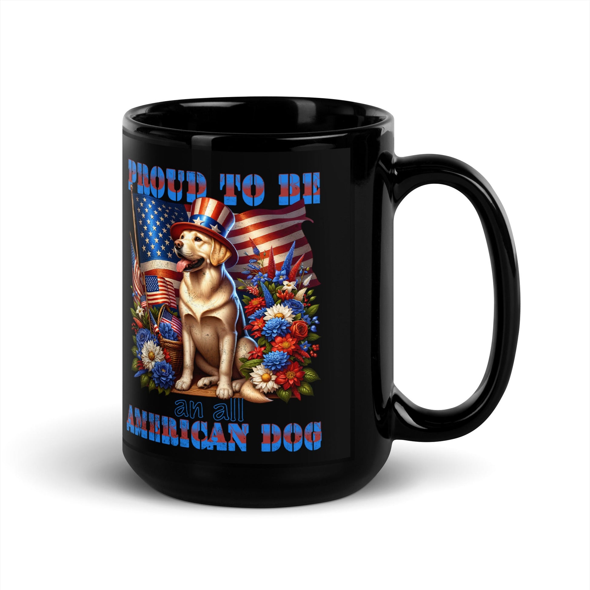 All American Dog Mug - Patriotic Red White Blue Flag | Black Mug - Sublimegifts4u.com