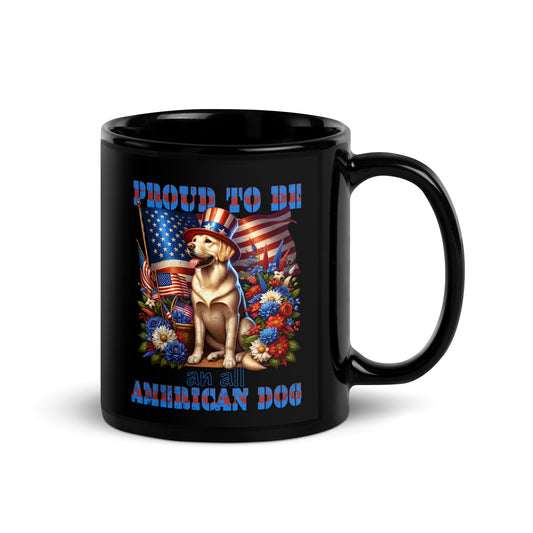 All American Dog Mug - Patriotic Red White Blue Flag | Black Mug - Sublimegifts4u.com