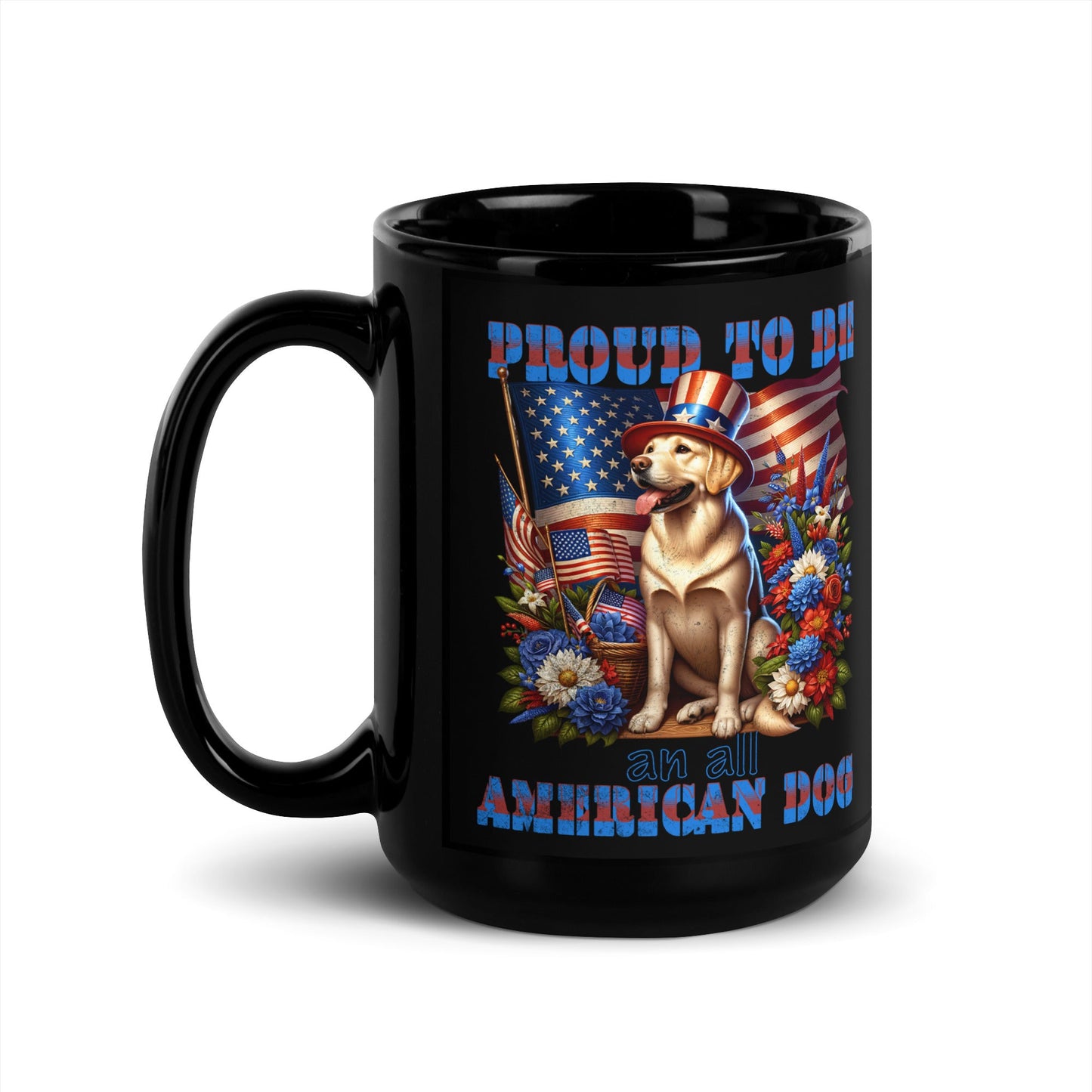 All American Dog Mug - Patriotic Red White Blue Flag | Black Mug - Sublimegifts4u.com