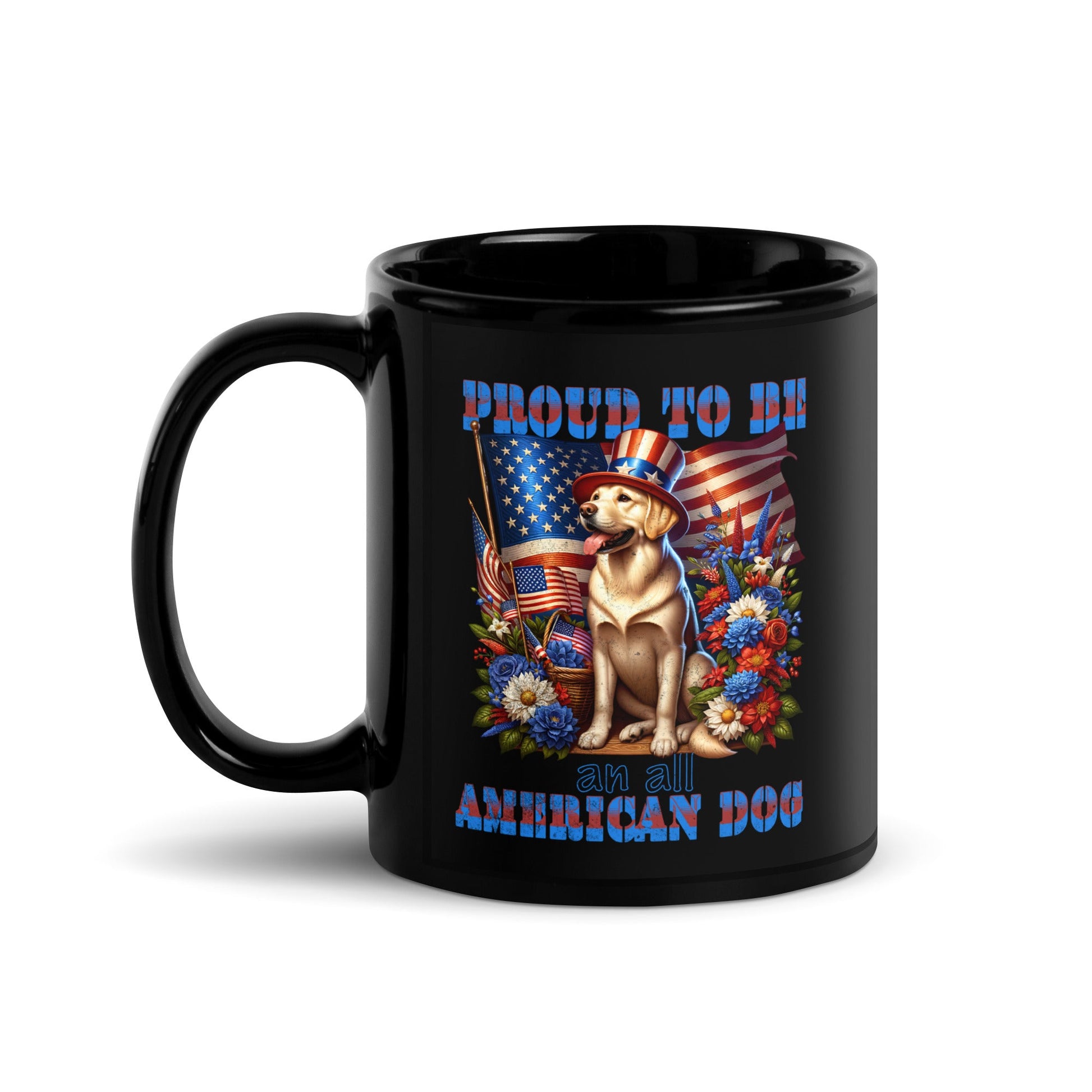 All American Dog Mug - Patriotic Red White Blue Flag | Black Mug - Sublimegifts4u.com