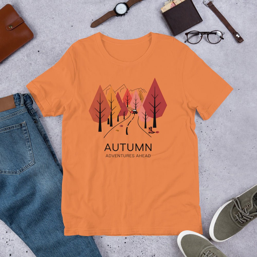 Autumn Adventure Awaits Women's T-Shirt – Minimalist Street & Autumn Trees - Sublimegifts4u.com