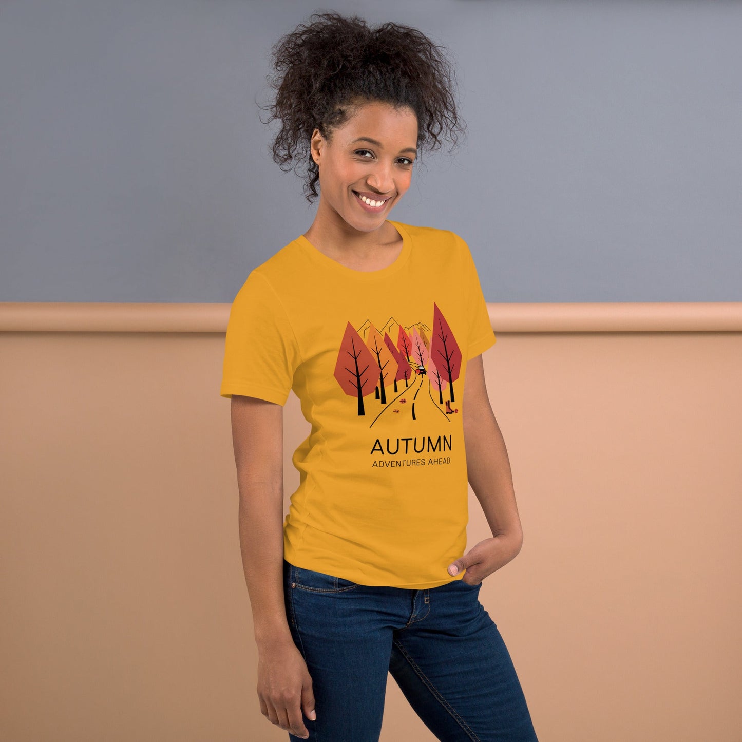 Autumn Adventure Awaits Women's T-Shirt – Minimalist Street & Autumn Trees - Sublimegifts4u.com