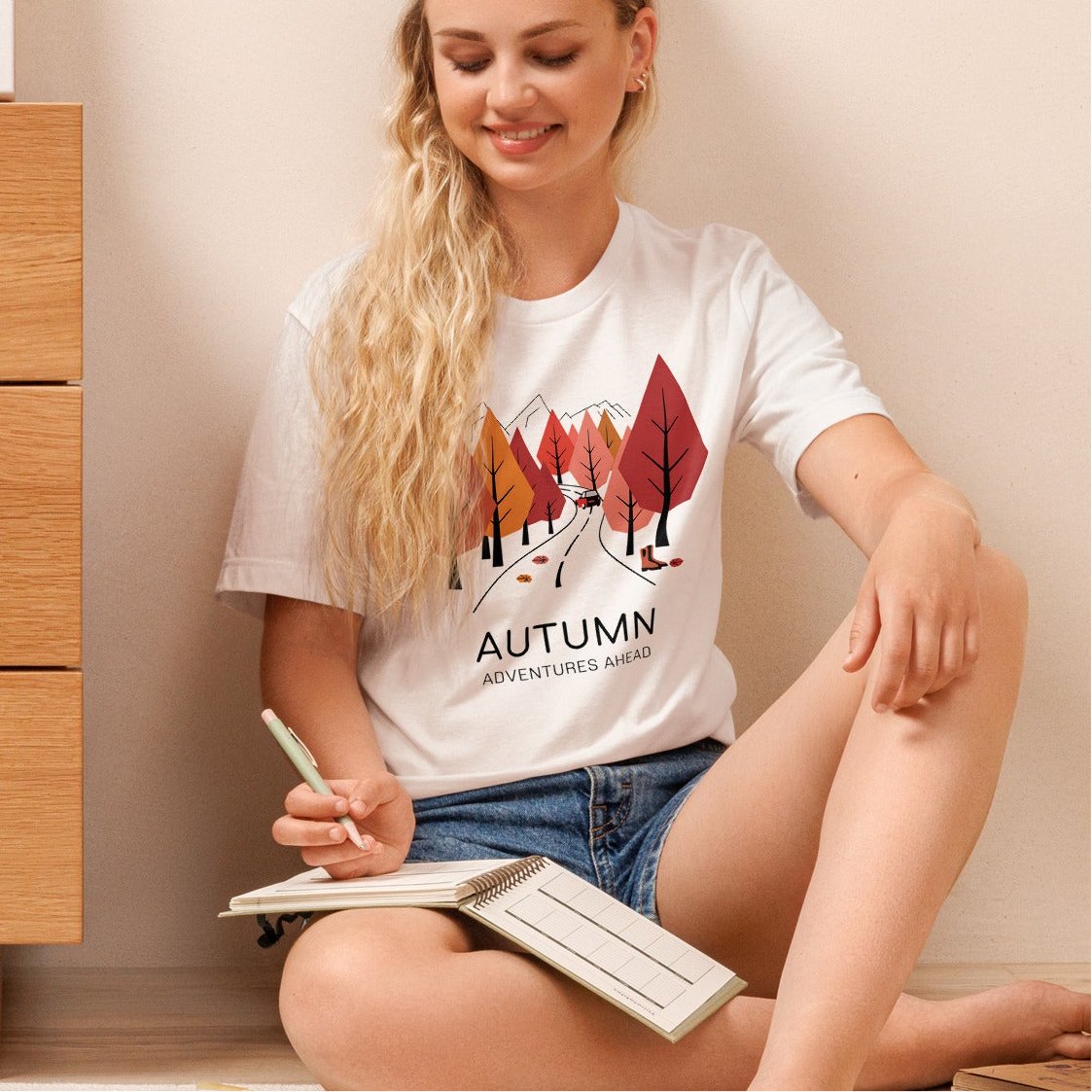 Autumn Adventure Awaits Women's T-Shirt – Minimalist Street & Autumn Trees - Sublimegifts4u.com