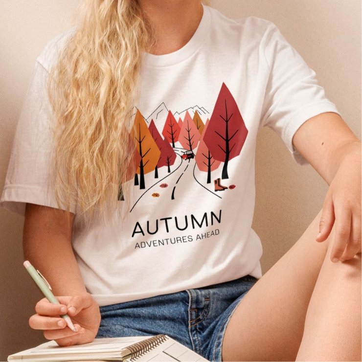 Autumn Adventure Awaits Women's T-Shirt – Minimalist Street & Autumn Trees - Sublimegifts4u.com