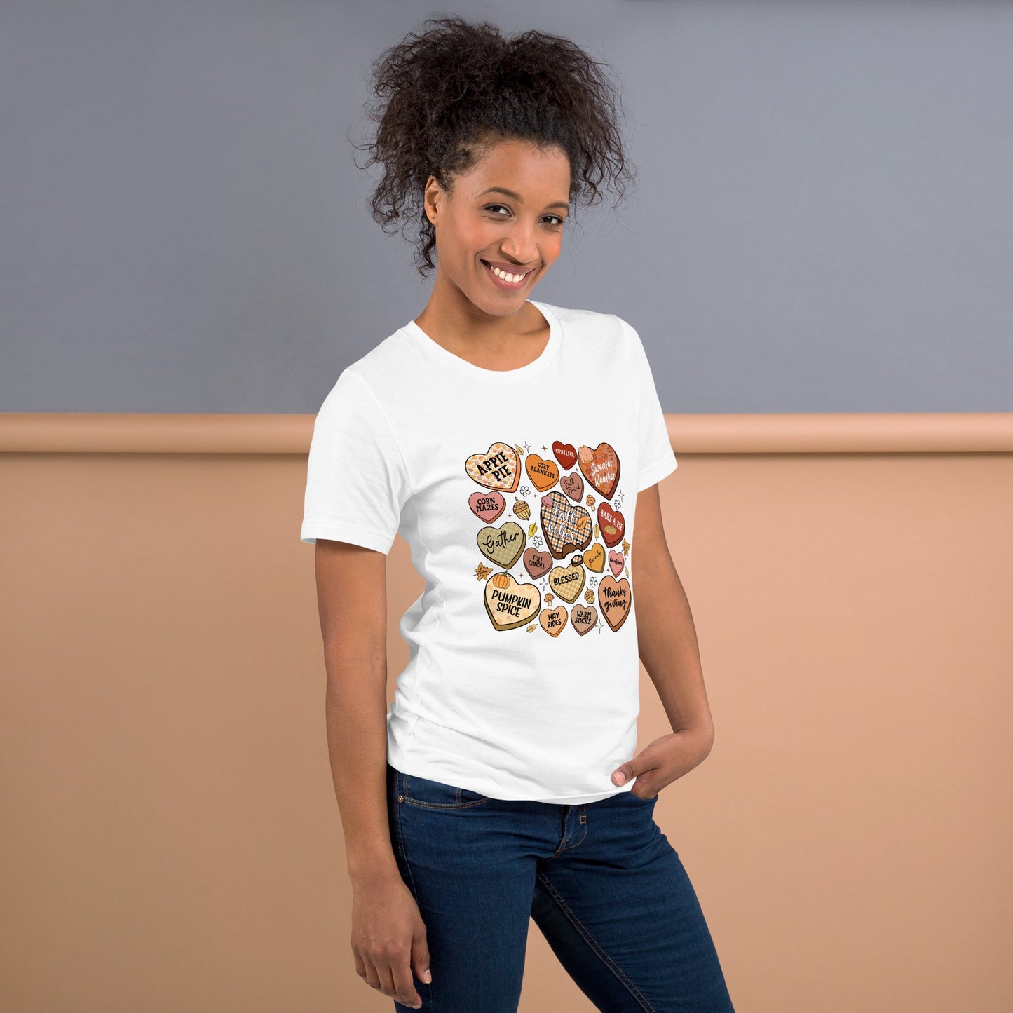 Autumn Heart Candies T-Shirt with Fall Quotes | Comfortable Women's Tee - Sublimegifts4u.com