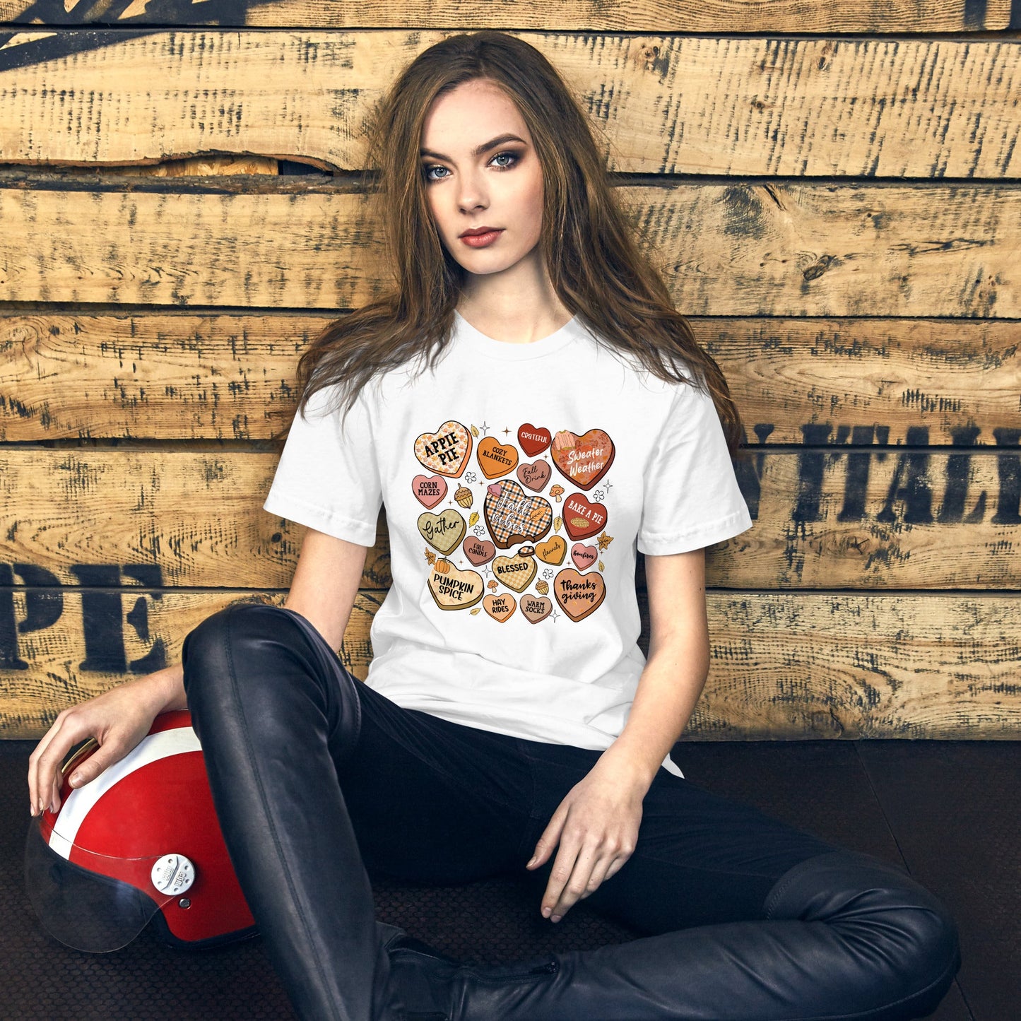 Autumn Heart Candies T-Shirt with Fall Quotes | Comfortable Women's Tee - Sublimegifts4u.com