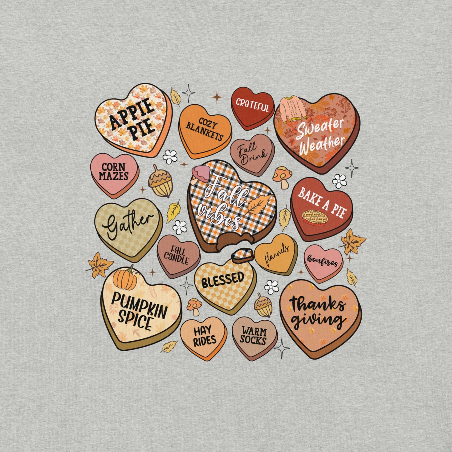 Autumn Heart Candies T-Shirt with Fall Quotes | Comfortable Women's Tee - Sublimegifts4u.com