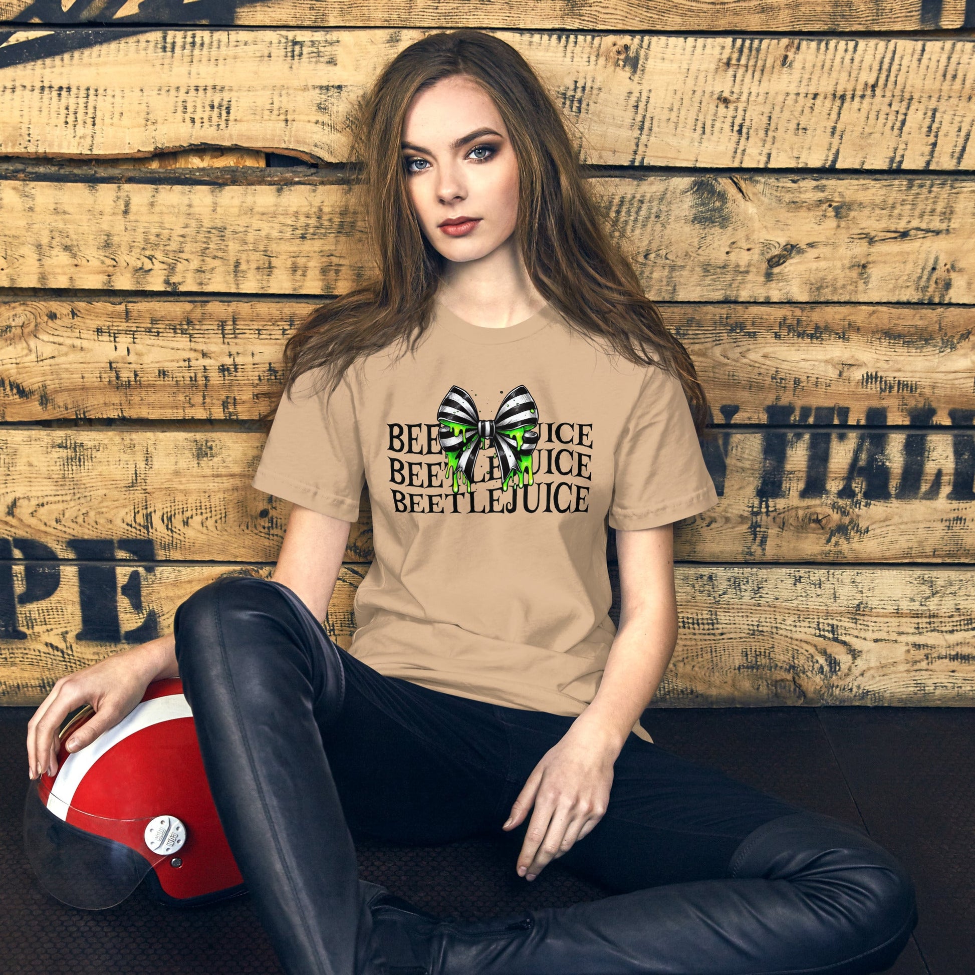 Beetlejuice Inspired Women's T-Shirt - Stacked Text & Green Slime Design - Sublimegifts4u.com