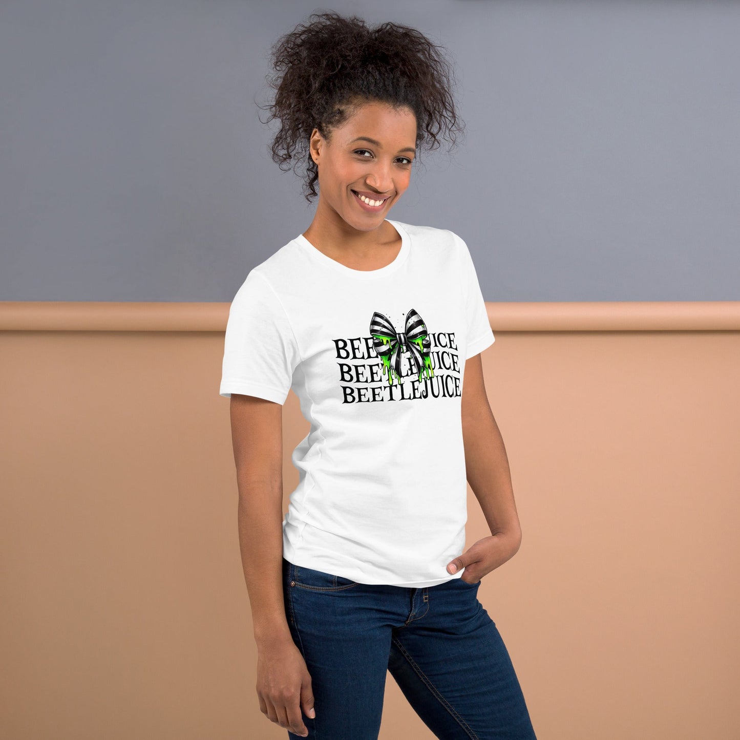 Beetlejuice Inspired Women's T-Shirt - Stacked Text & Green Slime Design - Sublimegifts4u.com