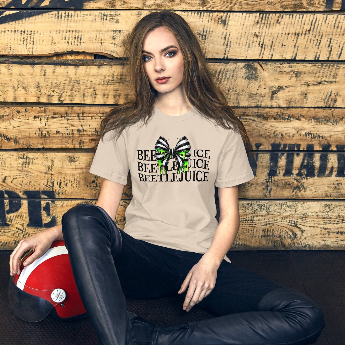 Beetlejuice Inspired Women's T-Shirt - Stacked Text & Green Slime Design - Sublimegifts4u.com