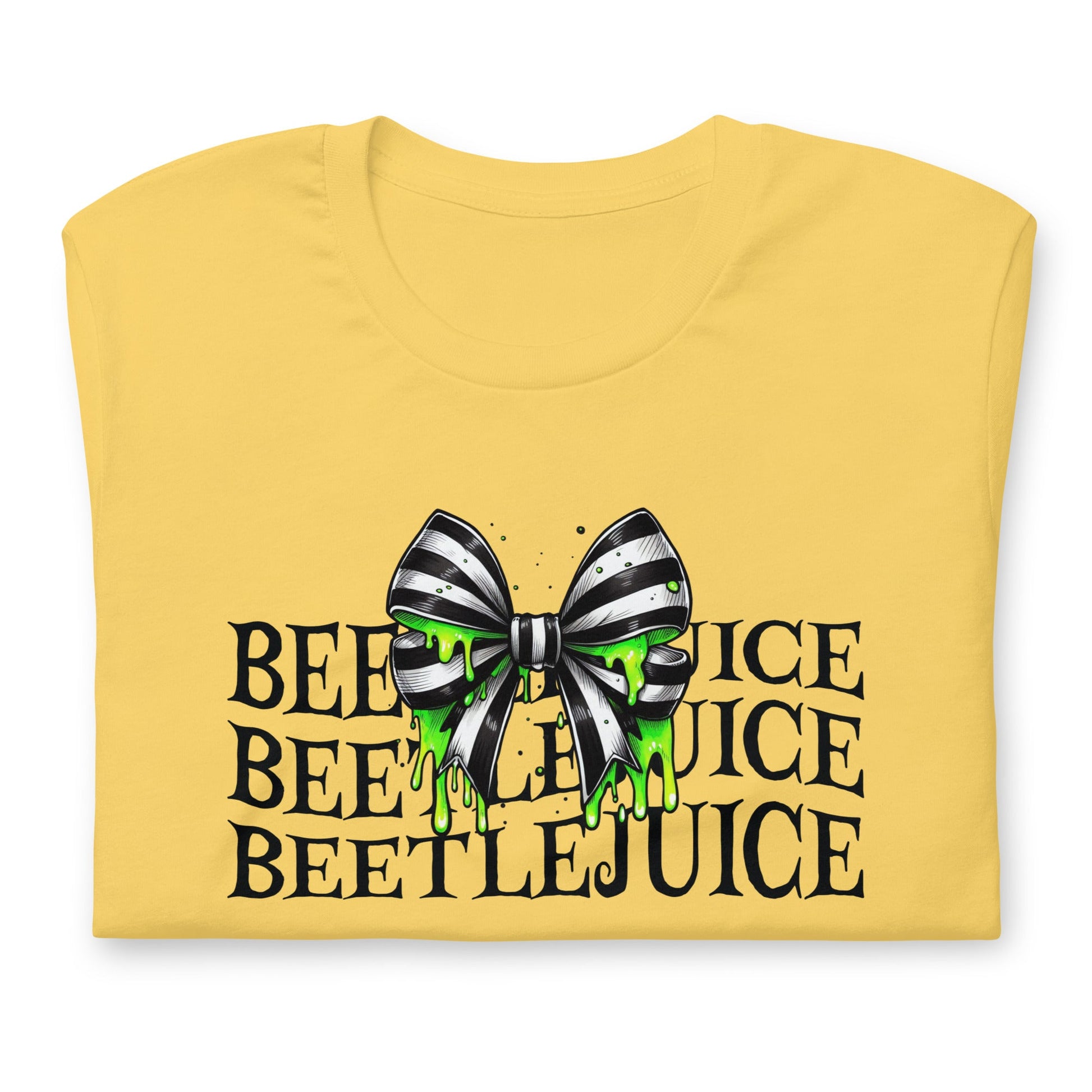 Beetlejuice Inspired Women's T-Shirt - Stacked Text & Green Slime Design - Sublimegifts4u.com