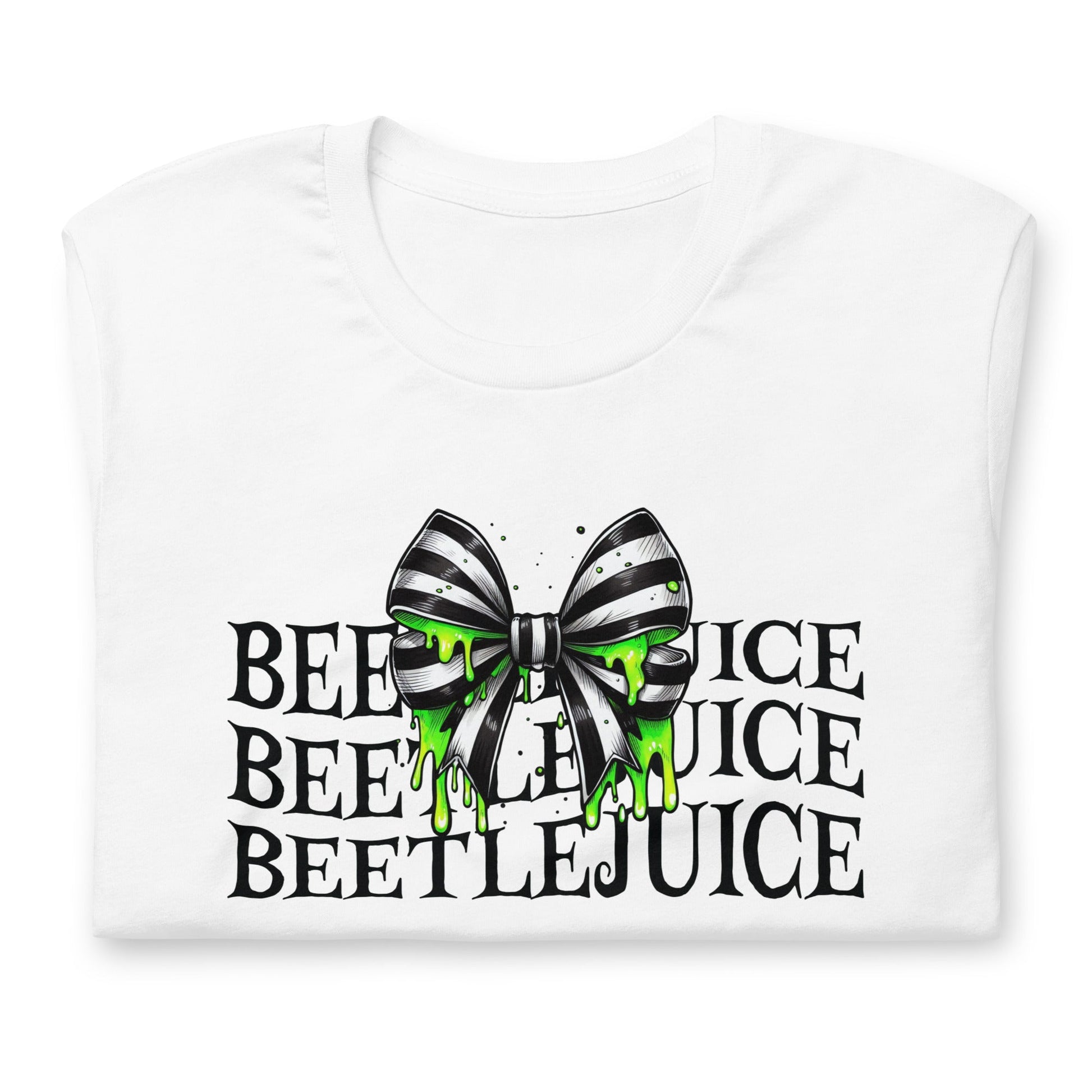 Beetlejuice Inspired Women's T-Shirt - Stacked Text & Green Slime Design - Sublimegifts4u.com