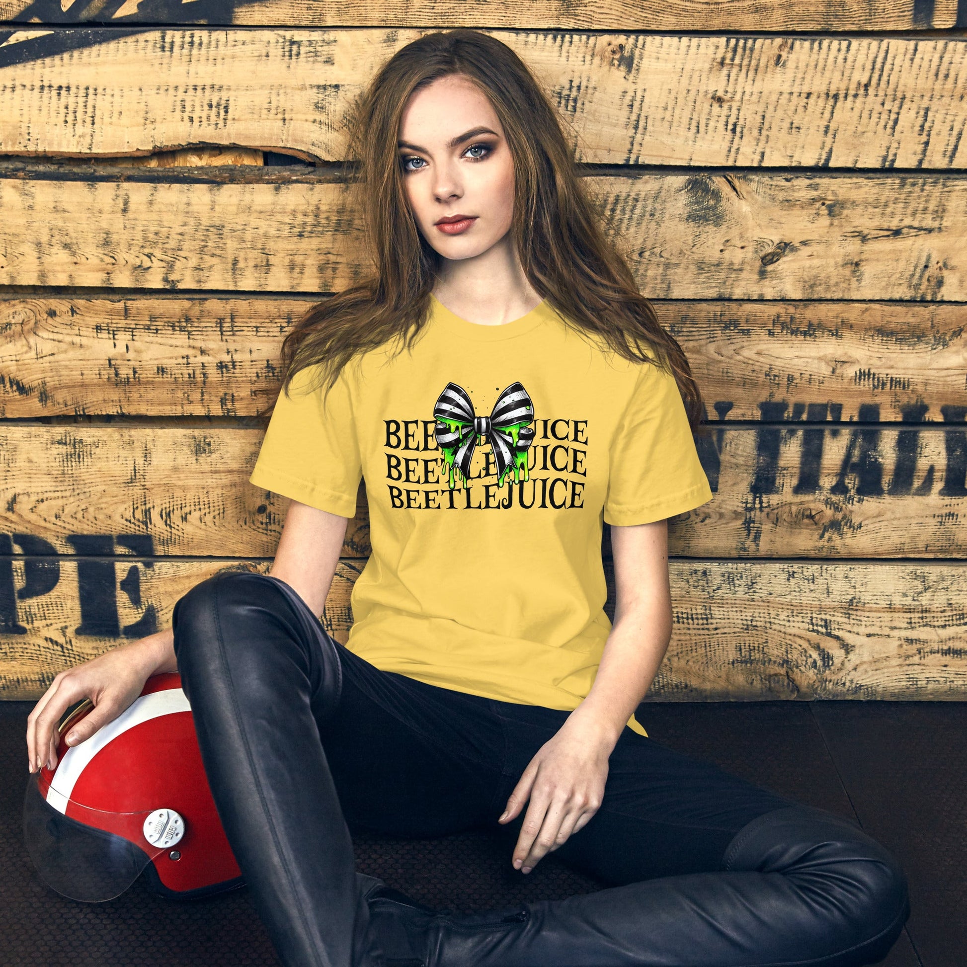 Beetlejuice Inspired Women's T-Shirt - Stacked Text & Green Slime Design - Sublimegifts4u.com