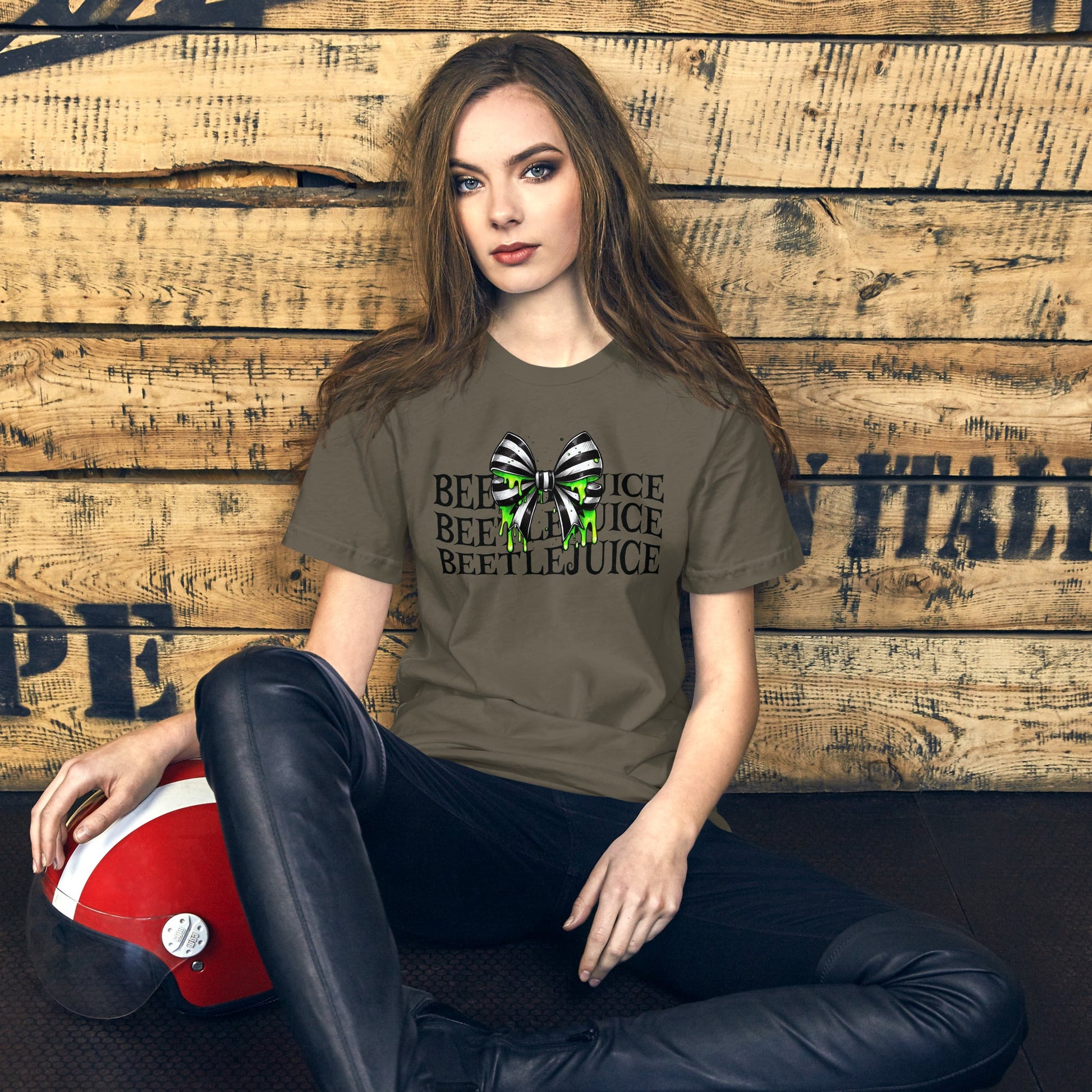 Beetlejuice Inspired Women's T-Shirt - Stacked Text & Green Slime Design - Sublimegifts4u.com