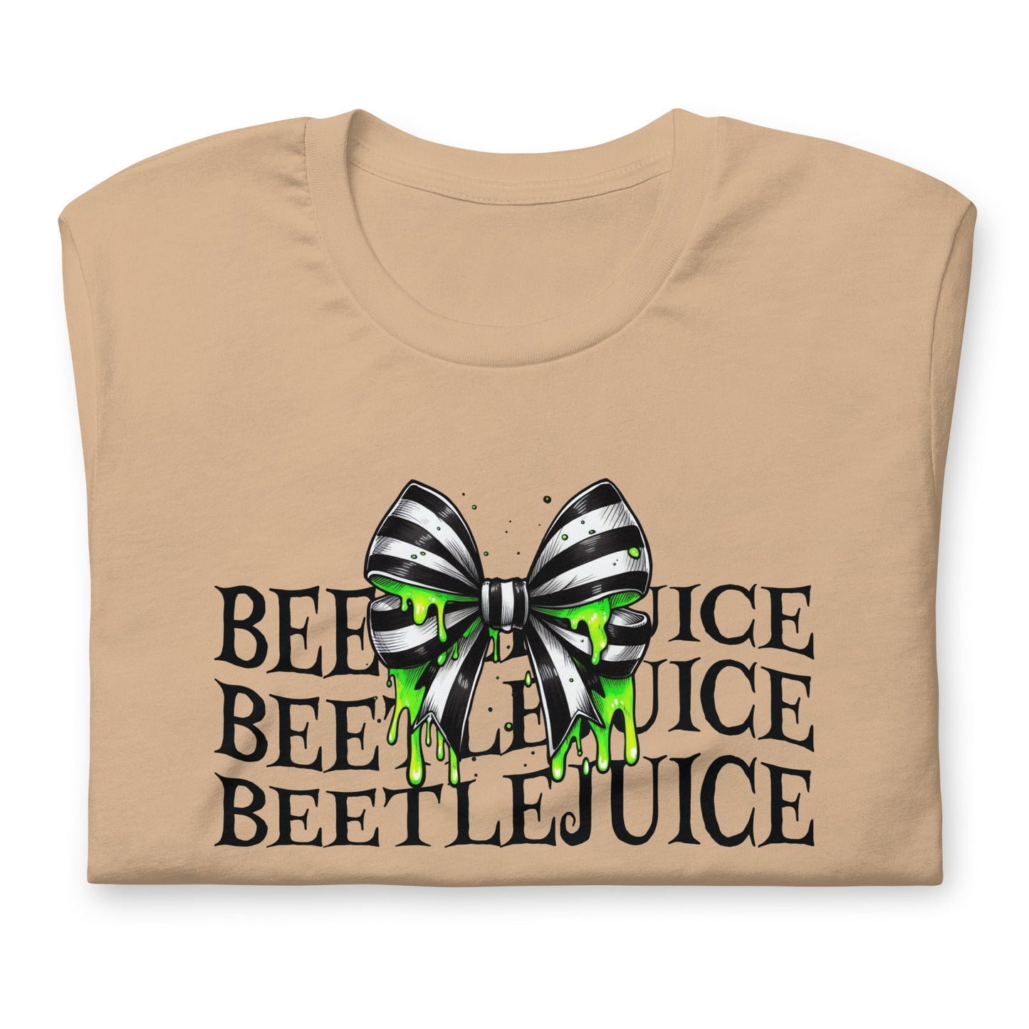 Beetlejuice Inspired Women's T-Shirt - Stacked Text & Green Slime Design - Sublimegifts4u.com