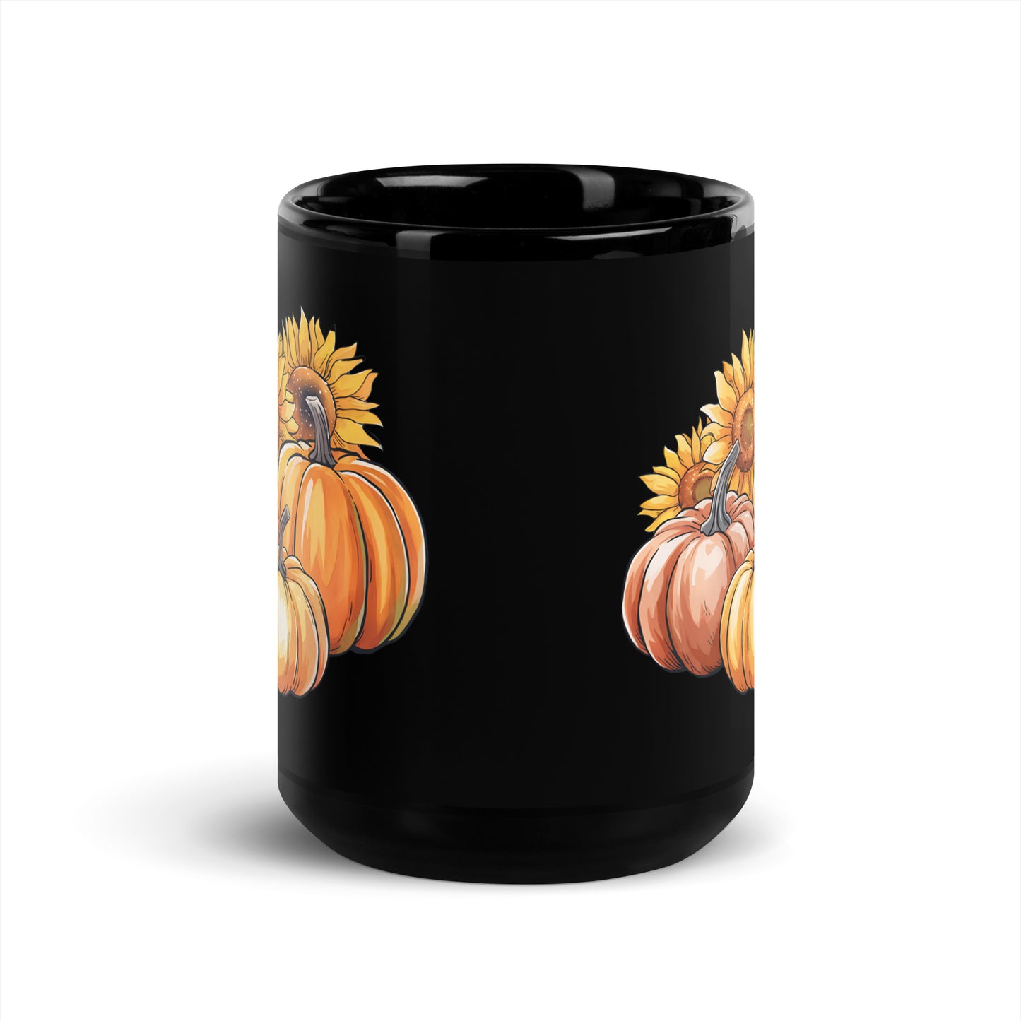 Black Mug with Double-Sided Pumpkin Design | 11 oz & 15 oz | Ceramic Coffee & Tea Mug