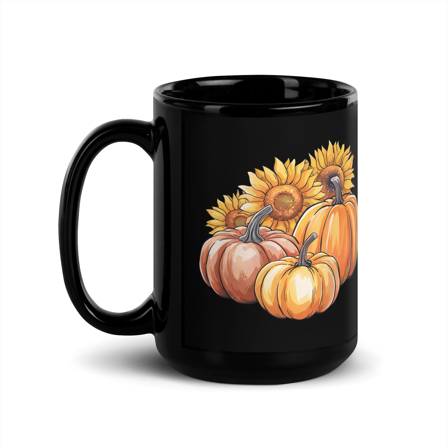 Black Mug with Double-Sided Pumpkin Design | 11 oz & 15 oz | Ceramic Coffee & Tea Mug