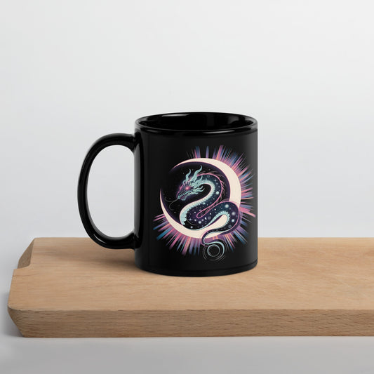 Black Mug with Celestial Snake Design | Multi - Color Rays, Sturdy Ceramic - Sublimegifts4u.com