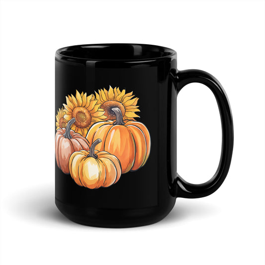 Black Mug with Double - Sided Pumpkin Design | 11 oz & 15 oz | Ceramic Coffee & Tea Mug - Sublimegifts4u.com