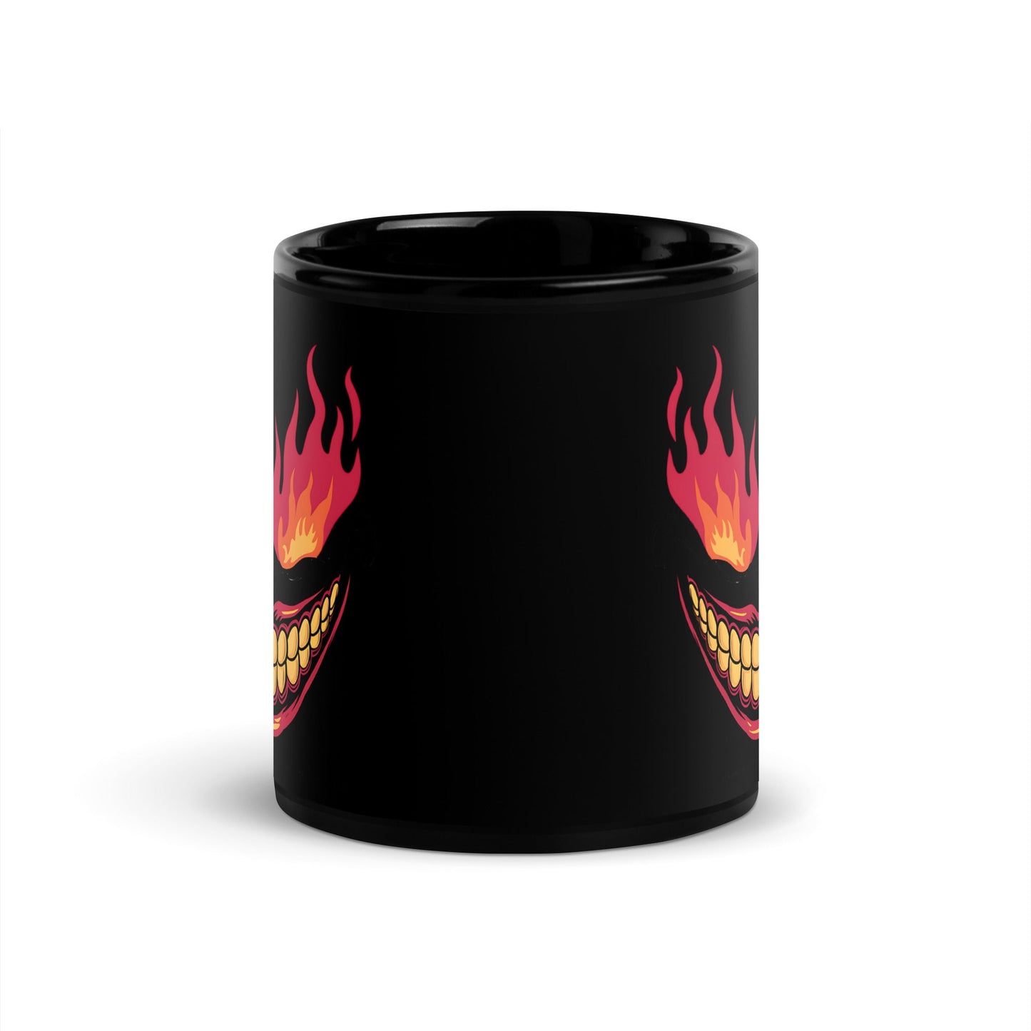 Black Mug with Sinister Smile and Flaming Eyes - 11oz & 15oz Ceramic Mug - Sublimegifts4u.com