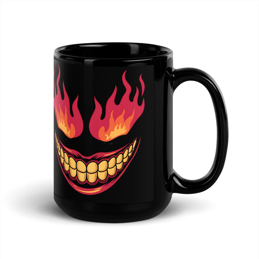 Black Mug with Sinister Smile and Flaming Eyes - 11oz & 15oz Ceramic Mug - Sublimegifts4u.com