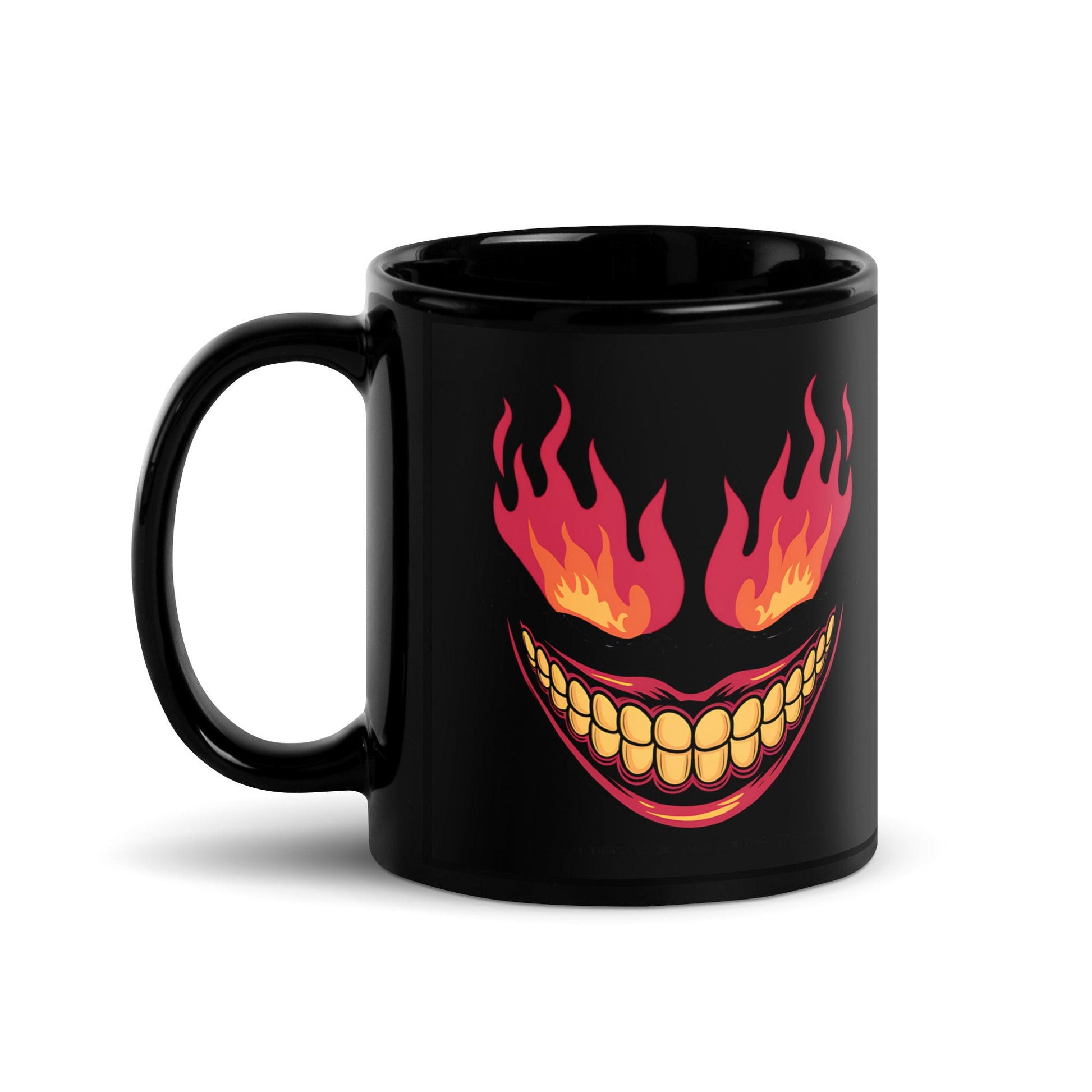 Black Mug with Sinister Smile and Flaming Eyes - 11oz & 15oz Ceramic Mug - Sublimegifts4u.com