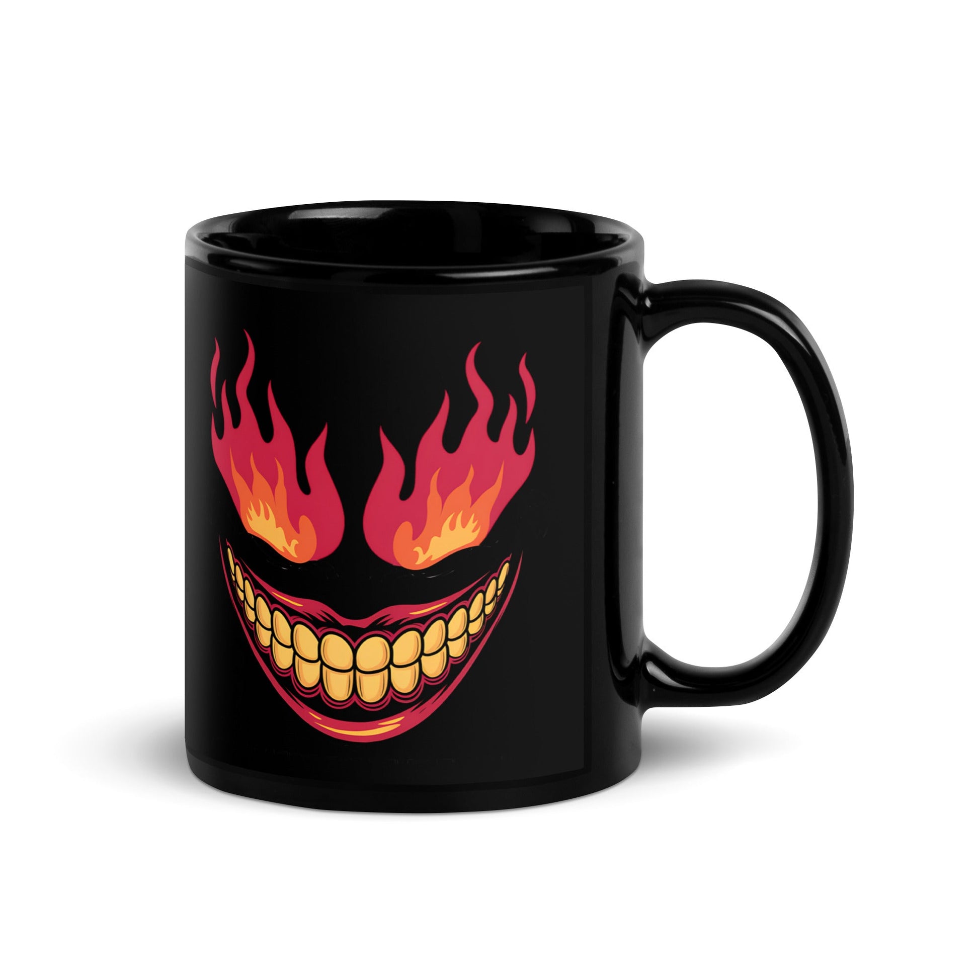 Black Mug with Sinister Smile and Flaming Eyes - 11oz & 15oz Ceramic Mug - Sublimegifts4u.com