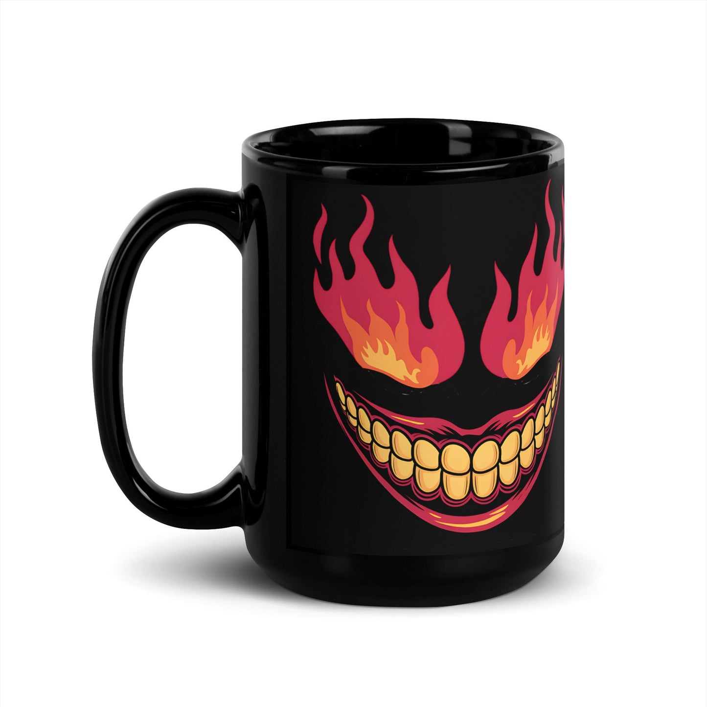 Black Mug with Sinister Smile and Flaming Eyes - 11oz & 15oz Ceramic Mug - Sublimegifts4u.com