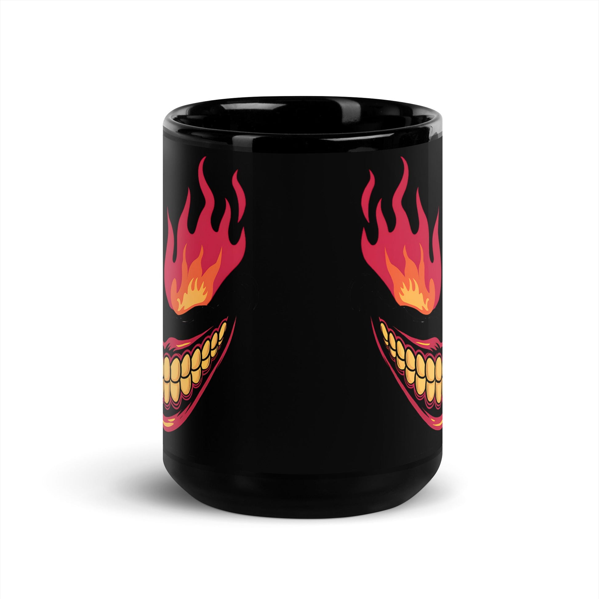 Black Mug with Sinister Smile and Flaming Eyes - 11oz & 15oz Ceramic Mug - Sublimegifts4u.com