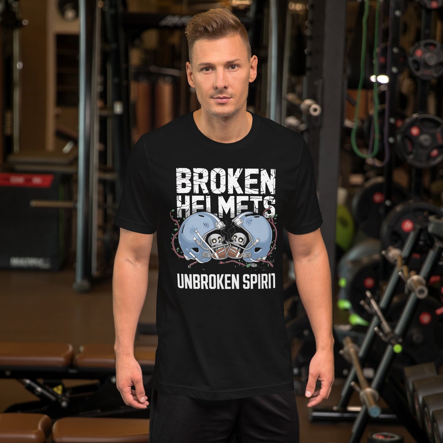 Broken Helmets Unbroken Spirit Men's Tee | Bold Football Skull T-Shirt - Sublimegifts4u.com