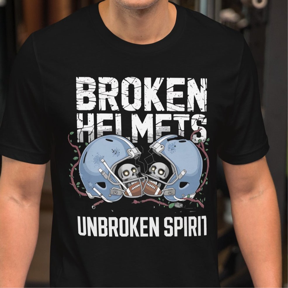 Broken Helmets Unbroken Spirit Men's Tee | Bold Football Skull T-Shirt - Sublimegifts4u.com