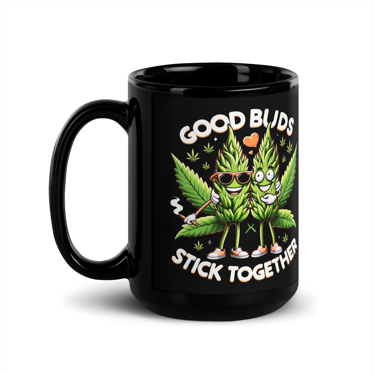 Buds Stick Together" Black Ceramic Mug | 11oz & 15oz | Smiling Marijuana Buds - Sublimegifts4u.com