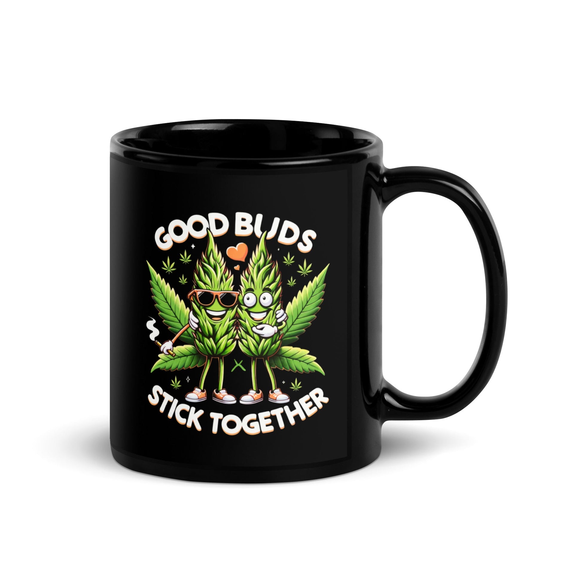 Buds Stick Together" Black Ceramic Mug | 11oz & 15oz | Smiling Marijuana Buds - Sublimegifts4u.com