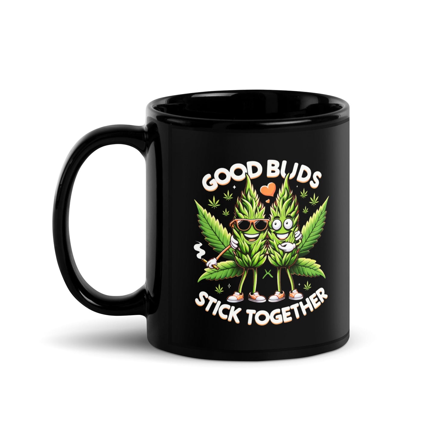 Buds Stick Together" Black Ceramic Mug | 11oz & 15oz | Smiling Marijuana Buds - Sublimegifts4u.com