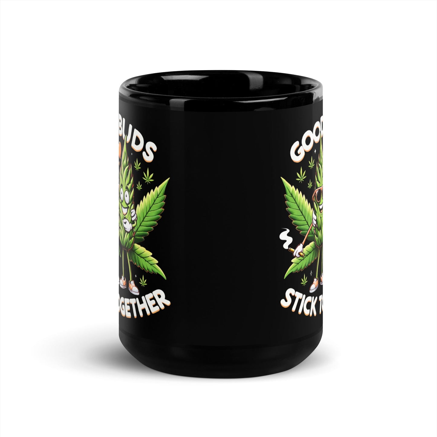 Buds Stick Together" Black Ceramic Mug | 11oz & 15oz | Smiling Marijuana Buds - Sublimegifts4u.com