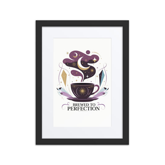 Celestial Coffee & Crystal Framed Wall Art - Stylish Poster with Black Wooden Frame - Sublimegifts4u.com