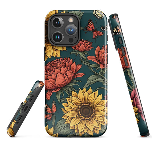 Chic iPhone Tough Case with Sunflower Pattern on Green Background | Dual - Layer Protection - Sublimegifts4u.com