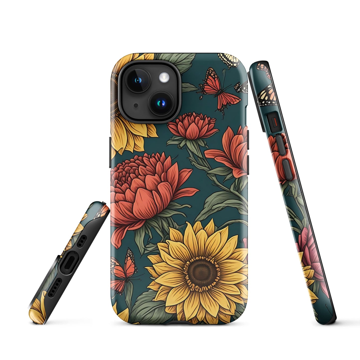 Chic iPhone Tough Case with Sunflower Pattern on Green Background | Dual - Layer Protection - Sublimegifts4u.com