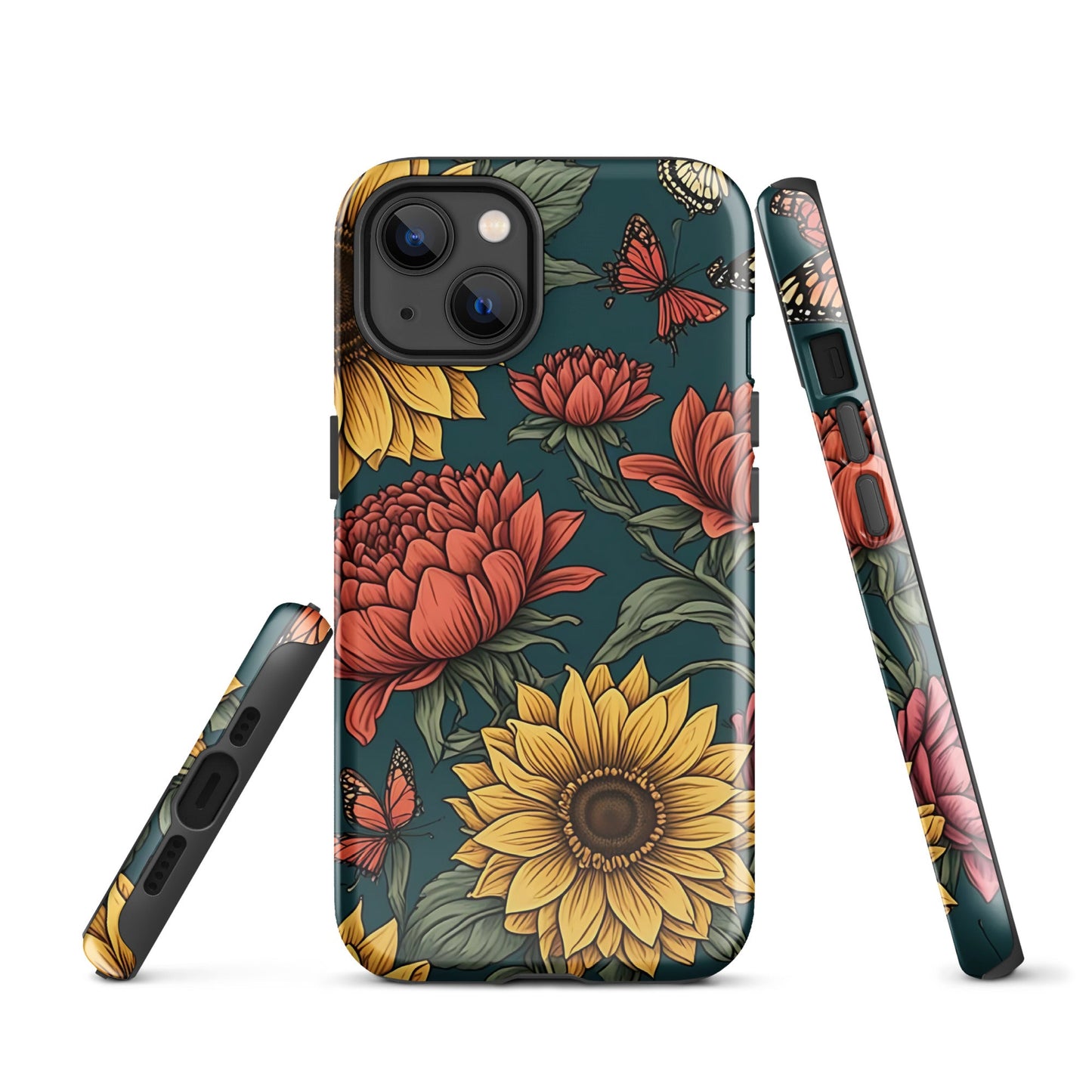 Chic iPhone Tough Case with Sunflower Pattern on Green Background | Dual - Layer Protection - Sublimegifts4u.com