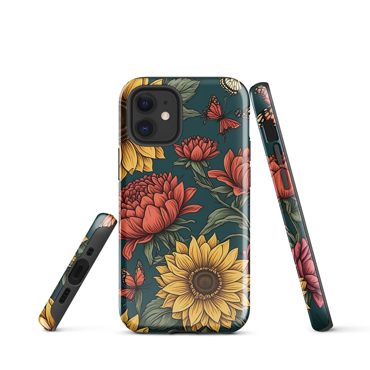 Chic iPhone Tough Case with Sunflower Pattern on Green Background | Dual - Layer Protection - Sublimegifts4u.com