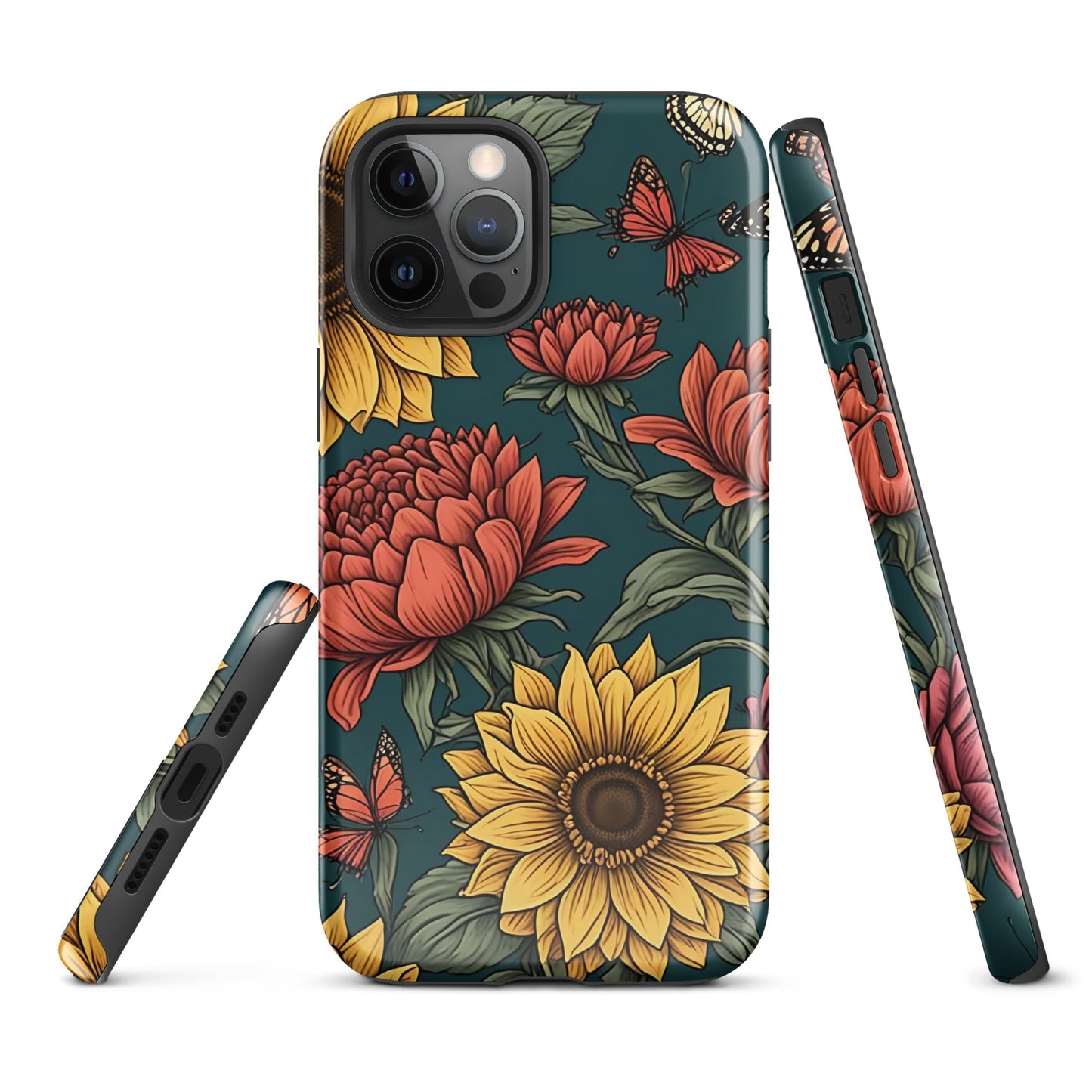 Chic iPhone Tough Case with Sunflower Pattern on Green Background | Dual - Layer Protection - Sublimegifts4u.com