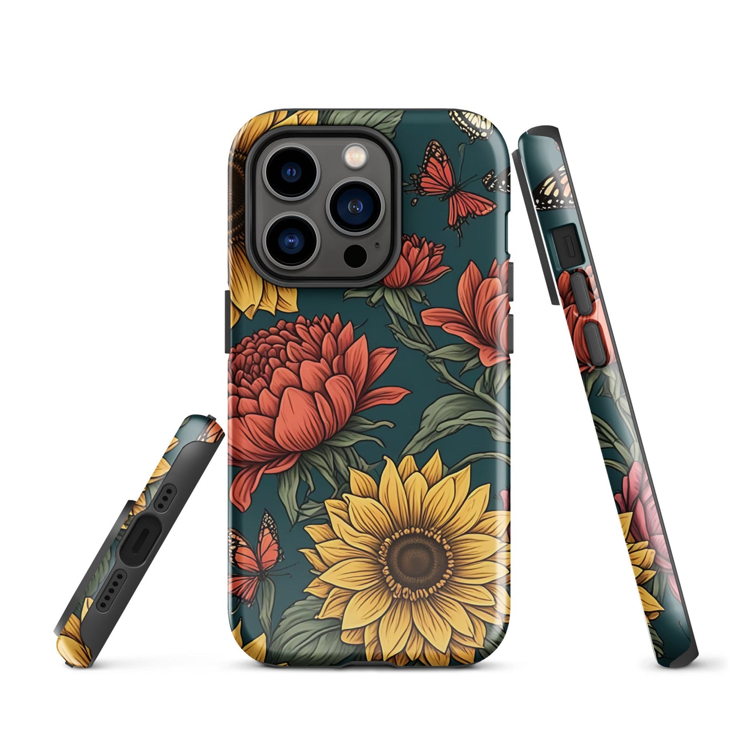 Chic iPhone Tough Case with Sunflower Pattern on Green Background | Dual - Layer Protection - Sublimegifts4u.com