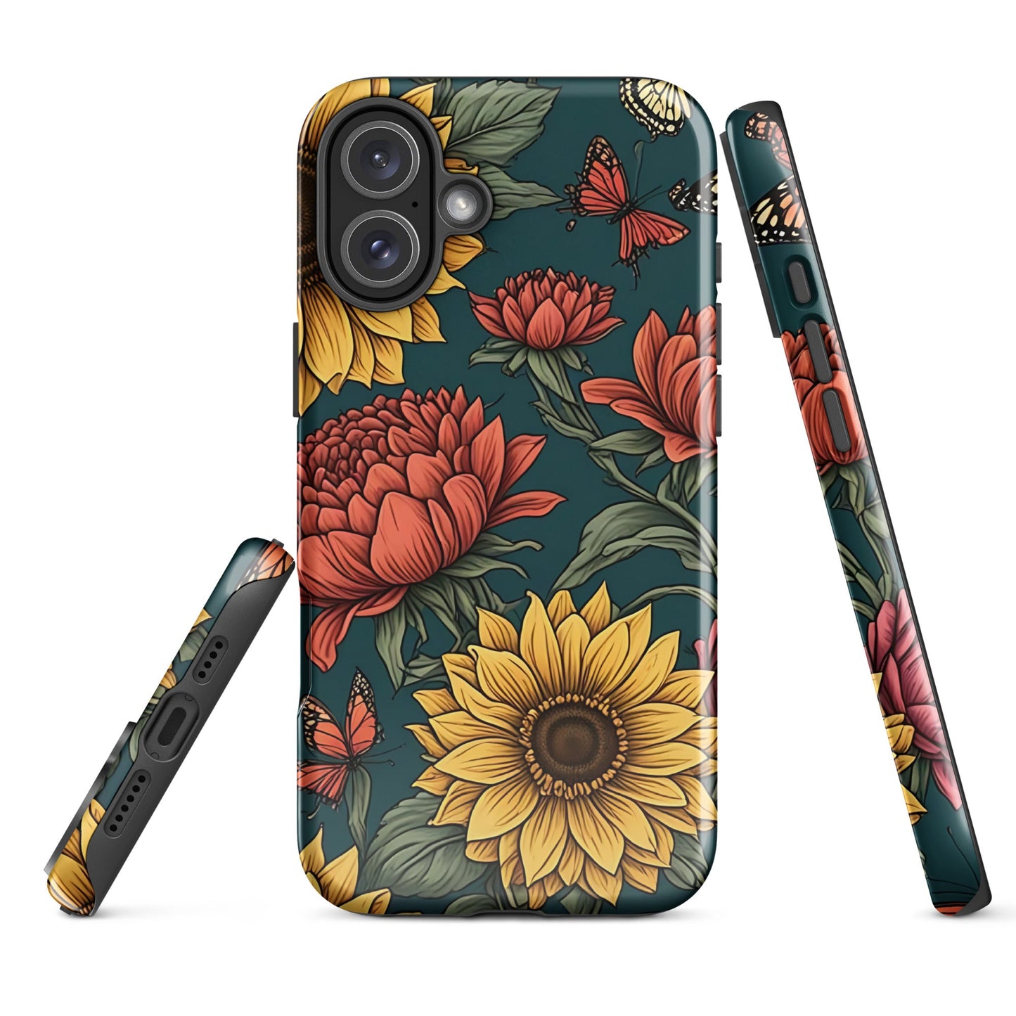 Chic iPhone Tough Case with Sunflower Pattern on Green Background | Dual - Layer Protection - Sublimegifts4u.com