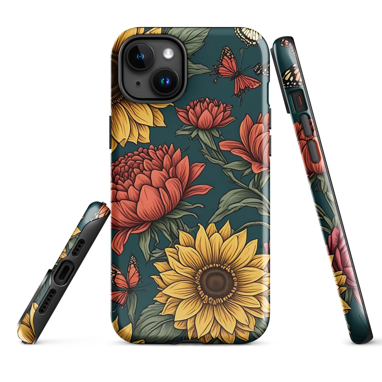 Chic iPhone Tough Case with Sunflower Pattern on Green Background | Dual - Layer Protection - Sublimegifts4u.com