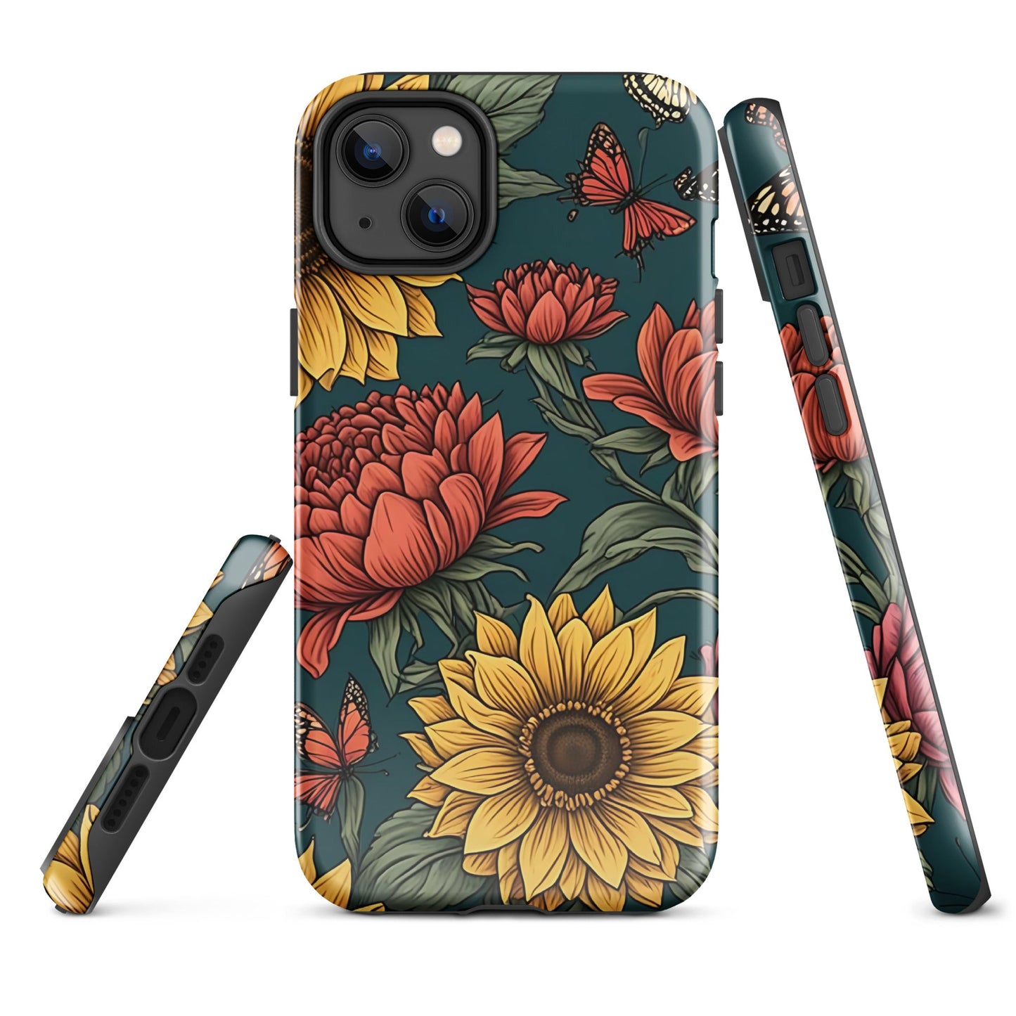 Chic iPhone Tough Case with Sunflower Pattern on Green Background | Dual - Layer Protection - Sublimegifts4u.com